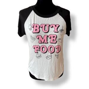 It Closet Juniors Womens Top Size‎ Medium Black White Baseball Tee Buy Me Food